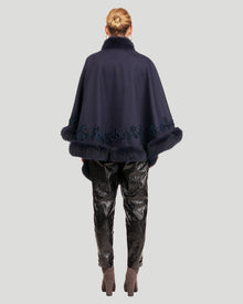 Embroidered Wool And Cashmere Cape | Women | Navy