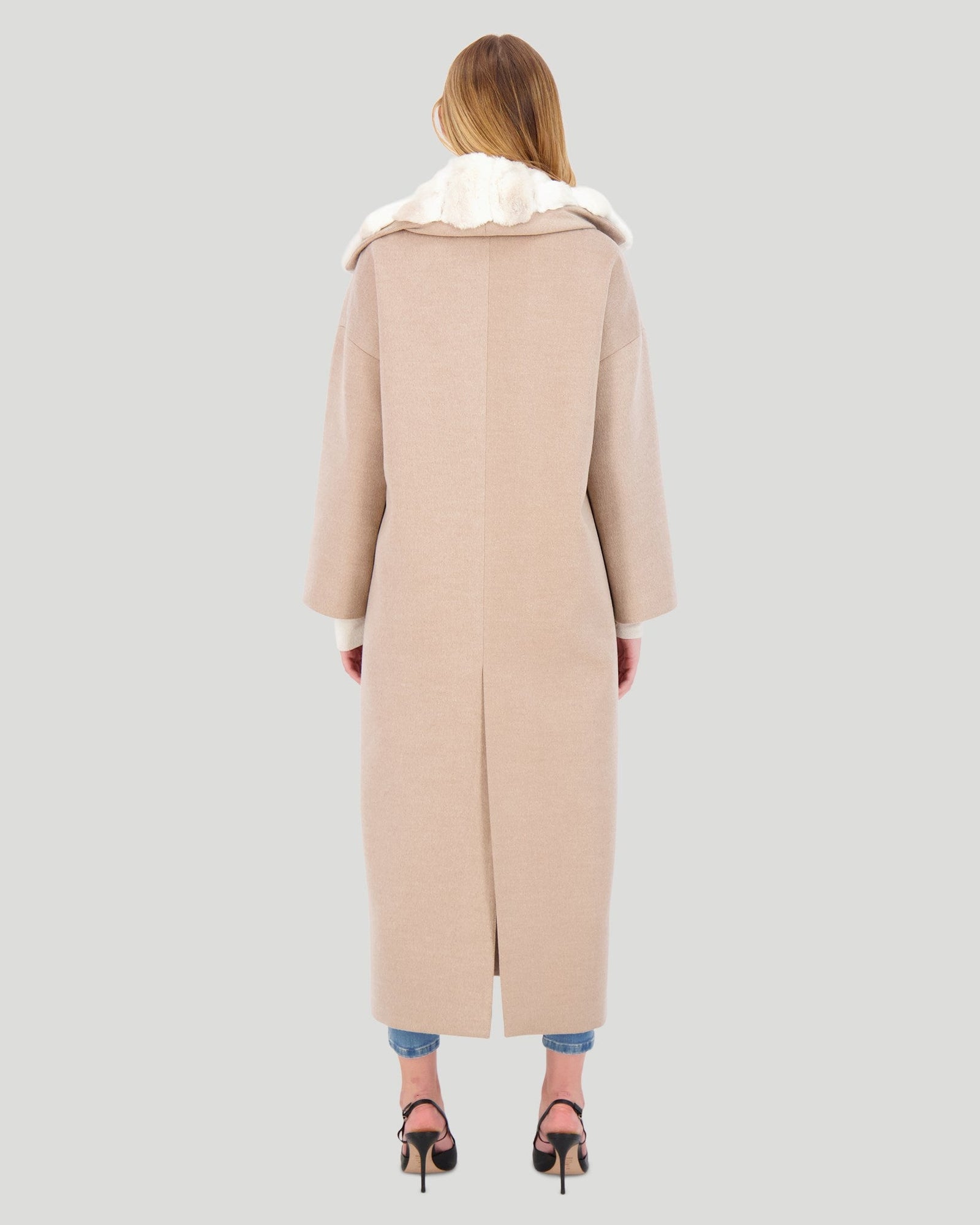 Fabric Coat With Chinchilla Collar | Women | Beige x Beige