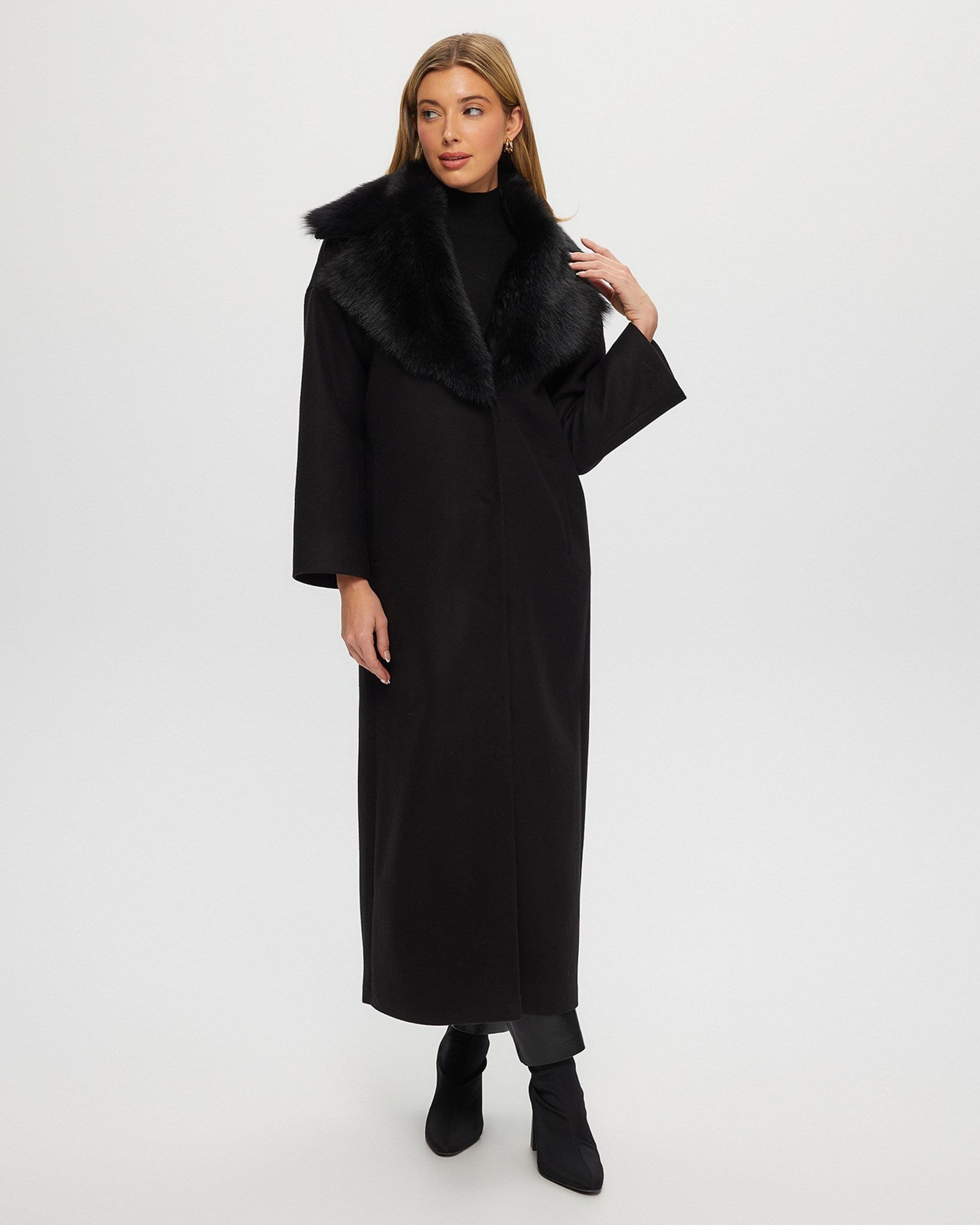 Fabric Coat With Detachable Select Shearling Lamb Collar | Women | Black