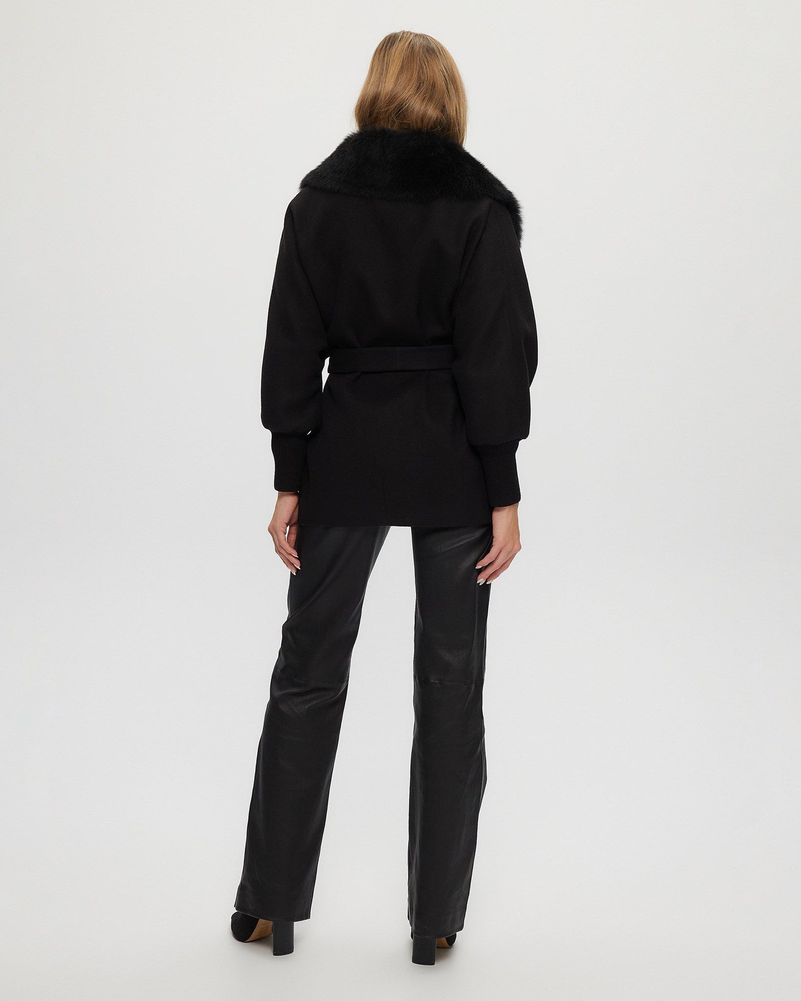 Fabric Jacket With Detachable Select Shearling Lamb Collar And Belt | Women | Black