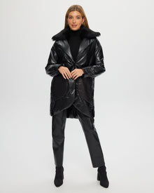 Fabric Jacket With Detachable Shearling Lamb Collar | Women | Black x Black