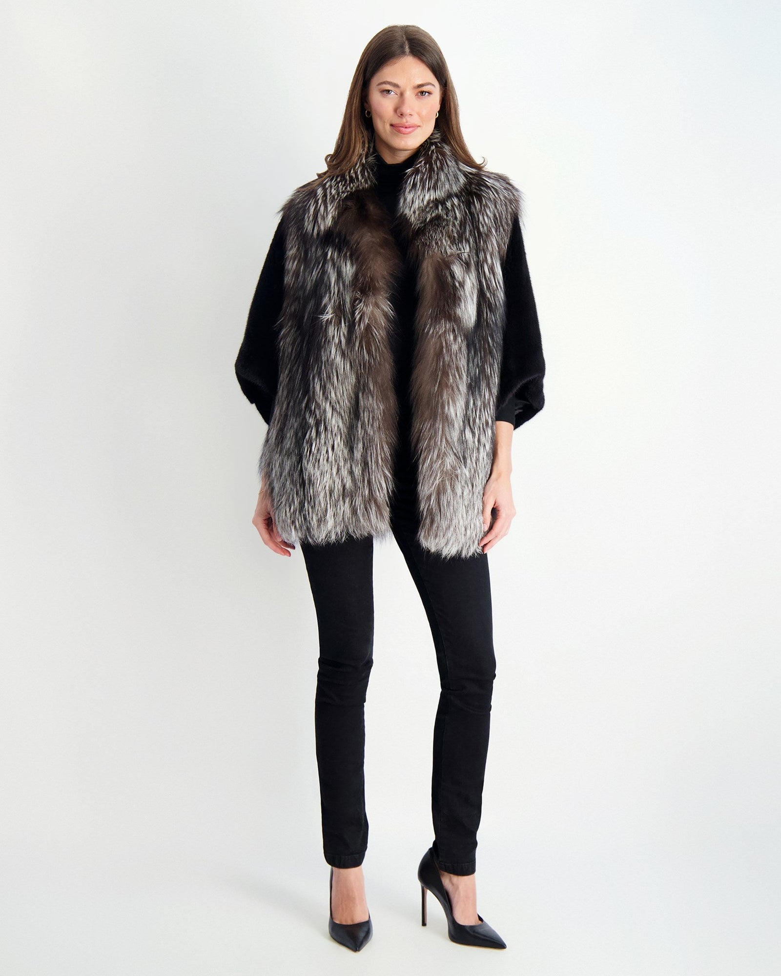 Jacket With Mink Sleeves | Women | Silver Fox x Black