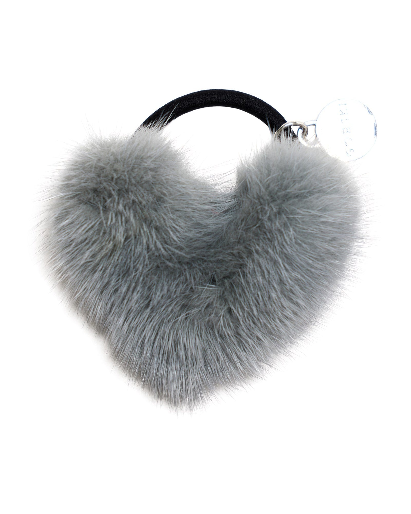 Hair Elastic With Heart Shaped Mink Fur Pompom | Women | Gray