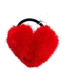 Hair Elastic With Heart Shaped Mink Fur Pompom | Women | Red