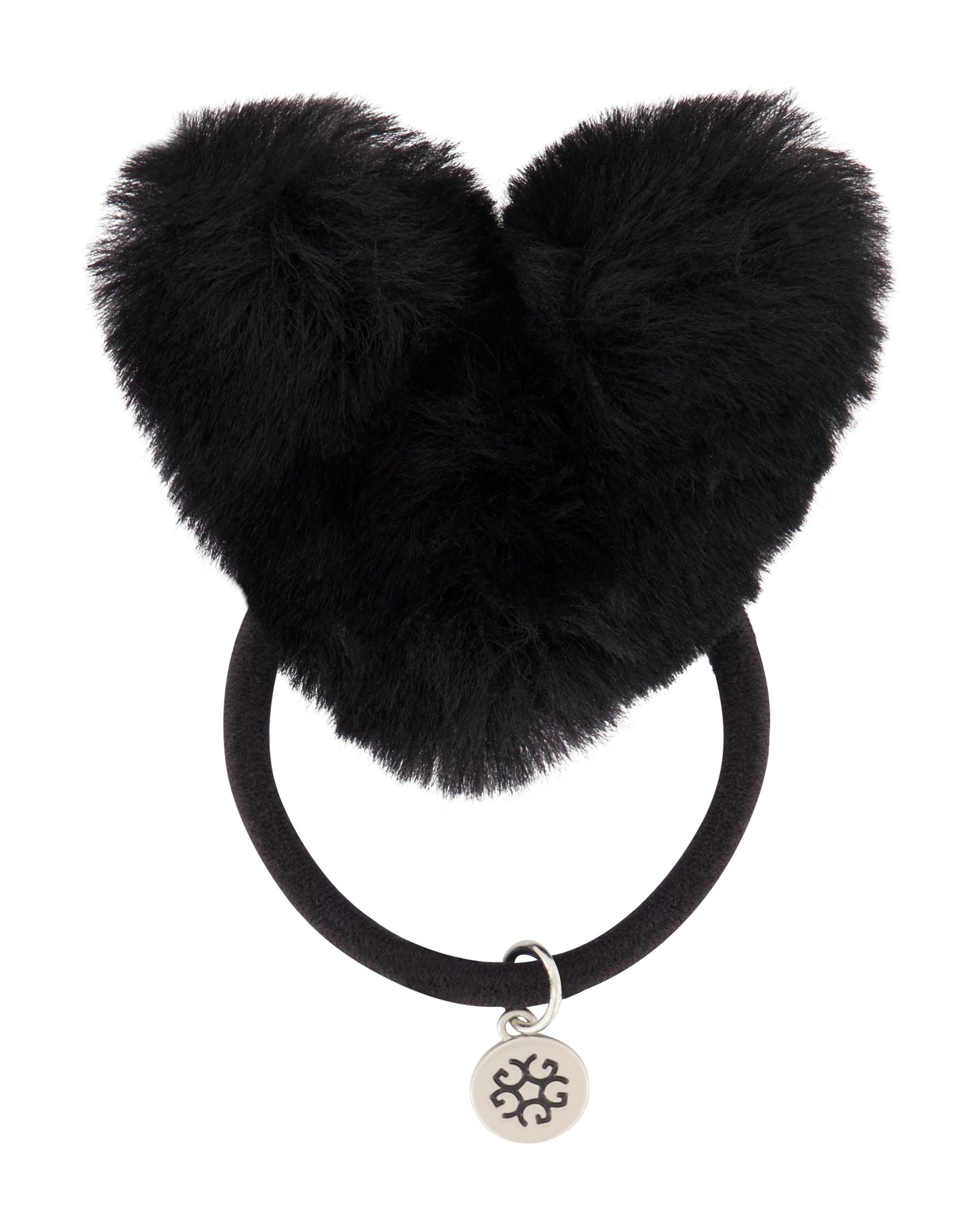 Hair Elastic With Heart Shaped Shearling Lamb Pompom | Women | Black