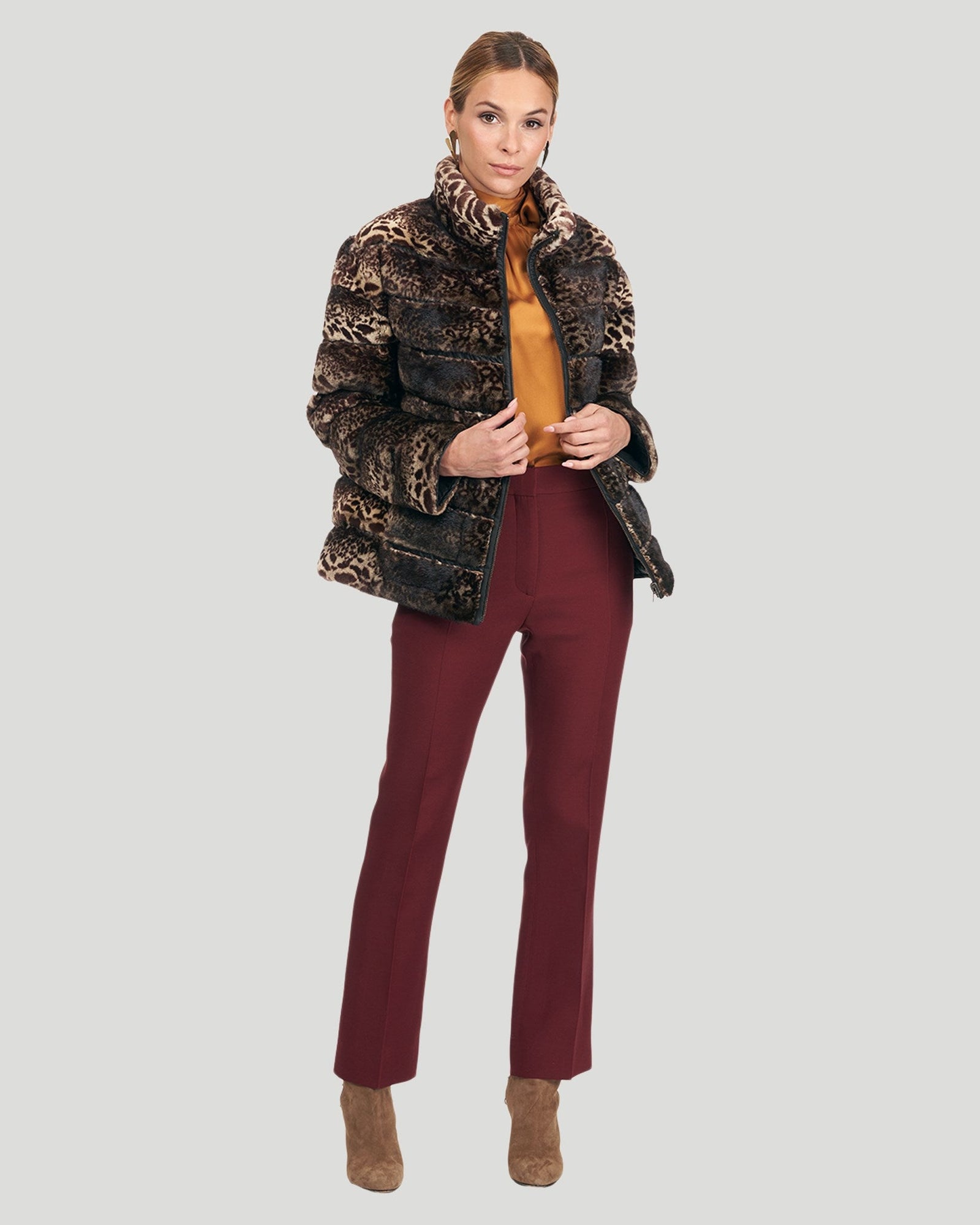 Horizontal Mink Jacket, Reversible To Down | Women | Animal Print x Black