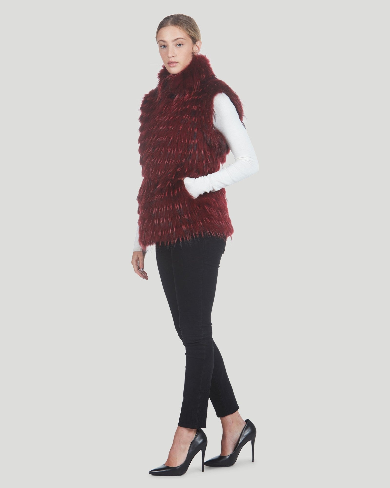 Horizontal Raccoon Layered Vest | Women | Burgundy