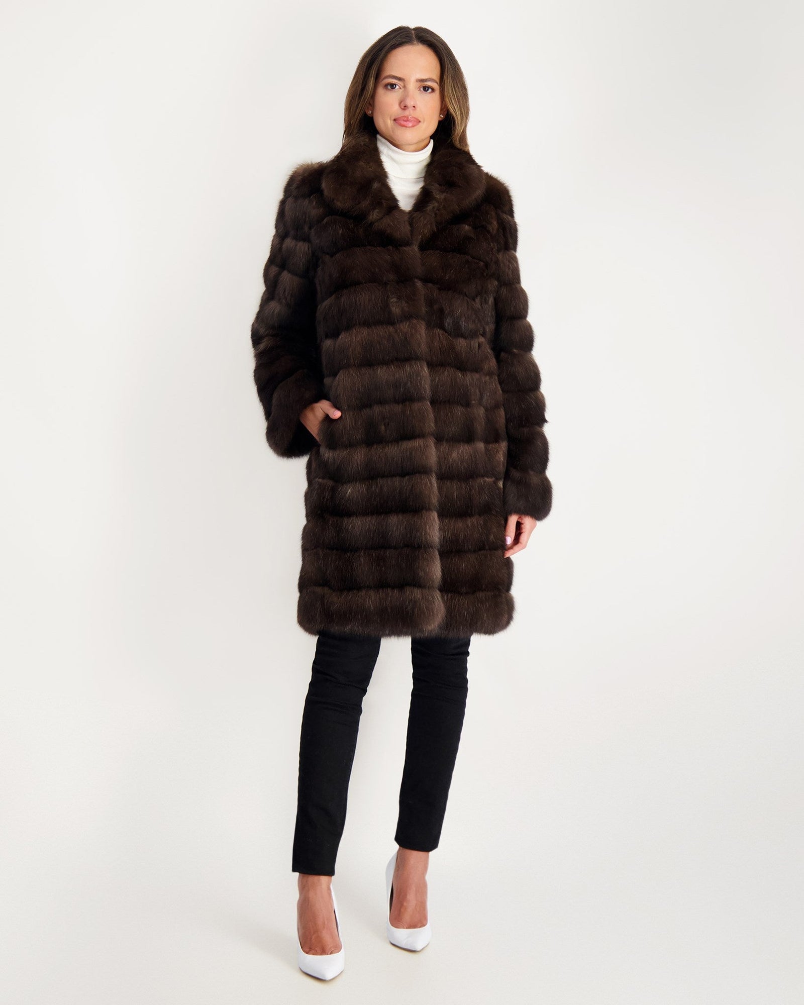 Horizontal Russian Sable Short Coat | Women | Natural