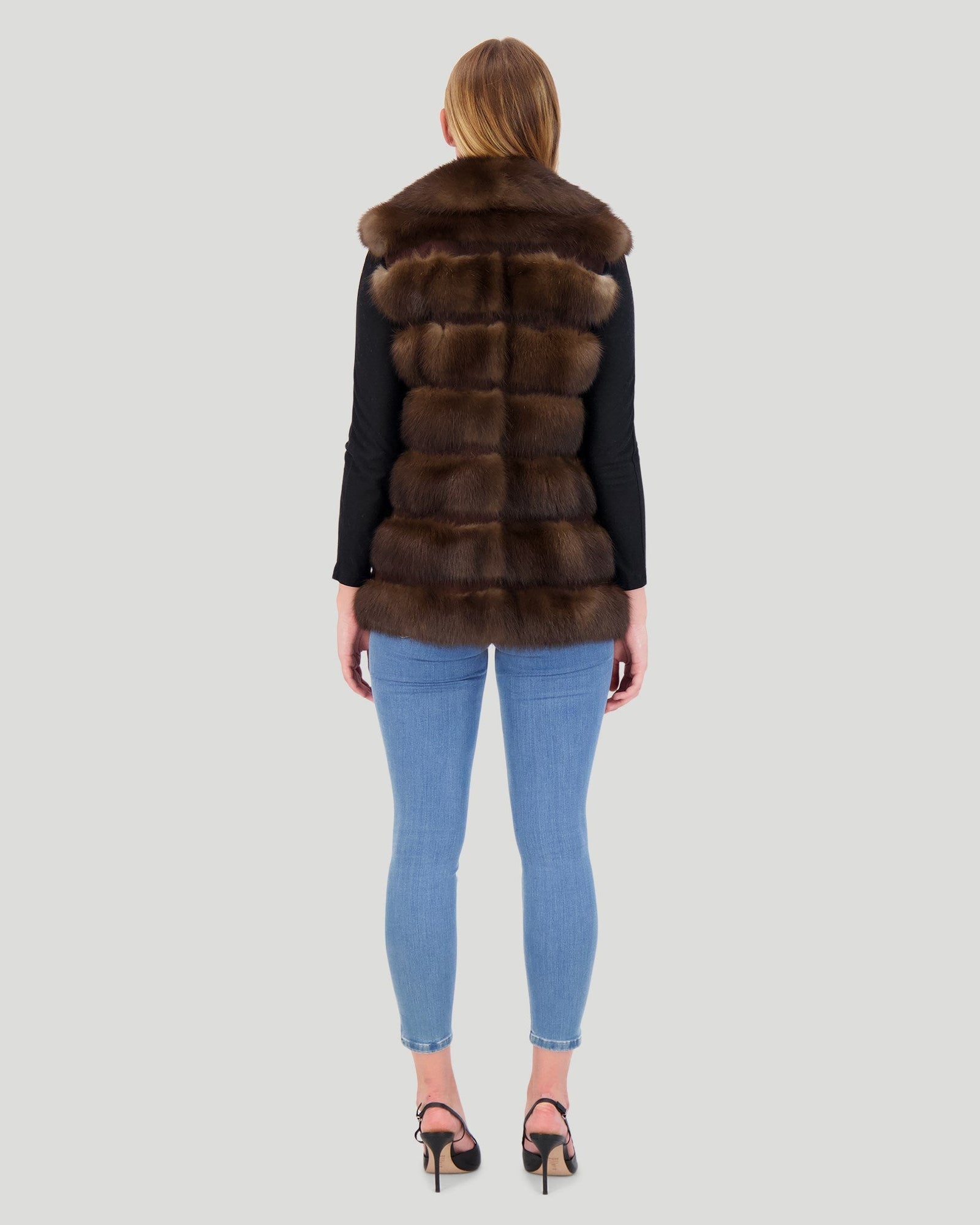 Horizontal Sable Vest With Wing Collar | Women | Natural