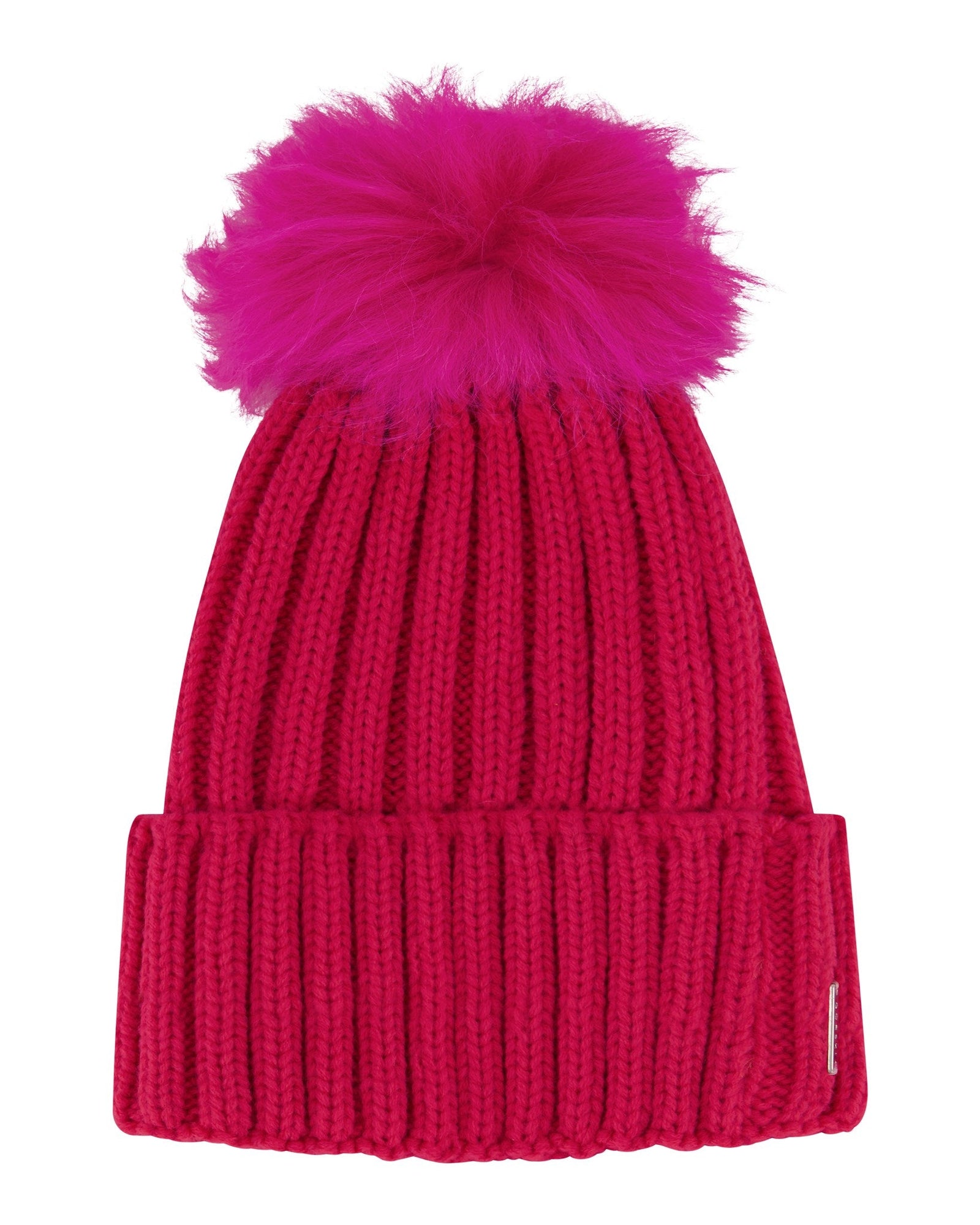 Knit Hat With Toscana Shearling Lamb Pompom | Women | Neon Pink x Neon Pink