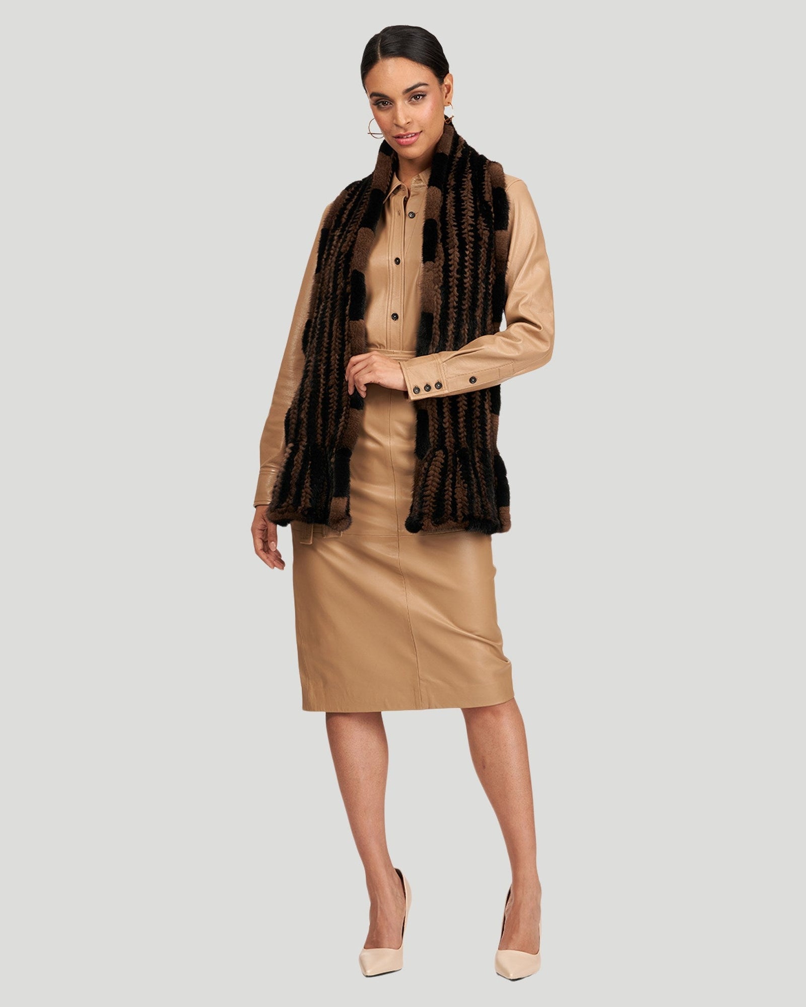 Knit Mink Stole | Women | Black x Brown