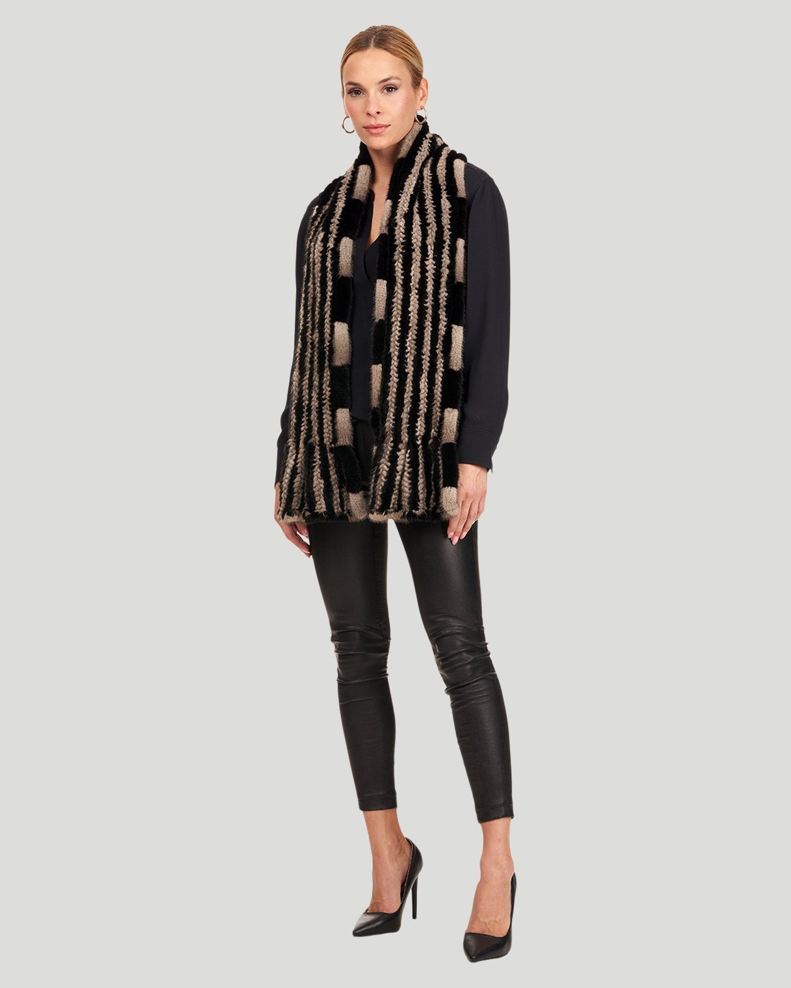 Knit Mink Stole | Women | Black x Gray