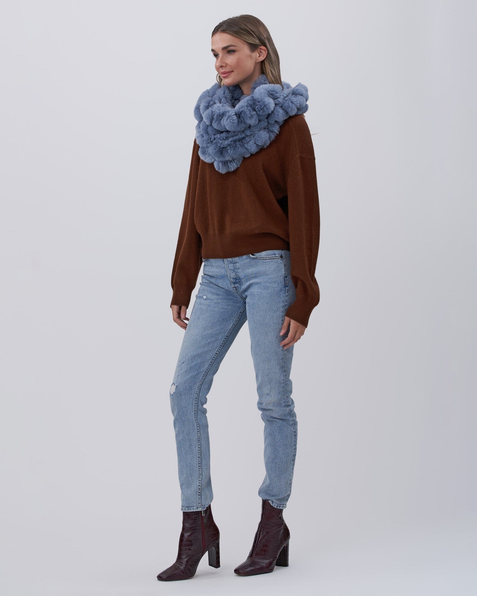 Knit Rex Rabbit Infinity Scarf | Women | Blue