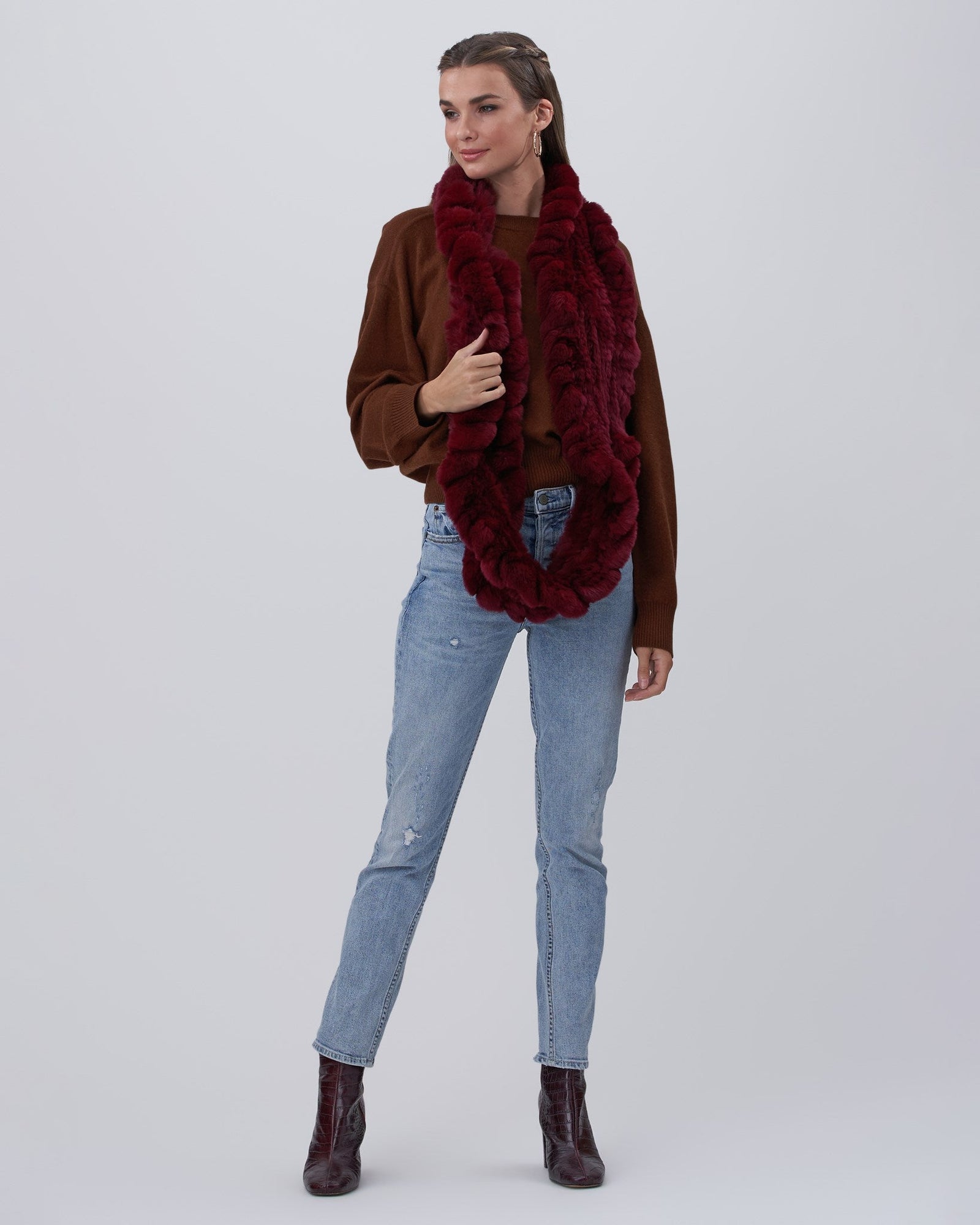 Knit Rex Rabbit Infinity Scarf | Women | Wine