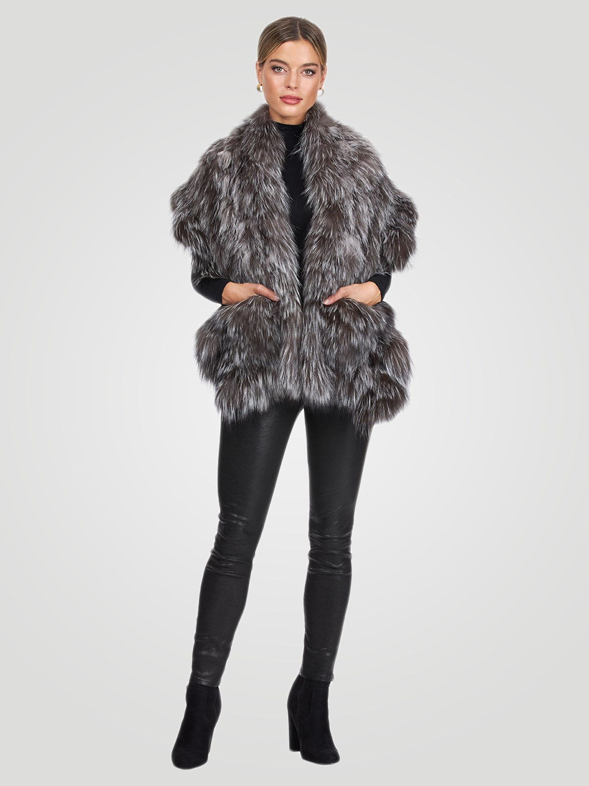 Knit Fox Fur Ruffle Stole | Women | Silver