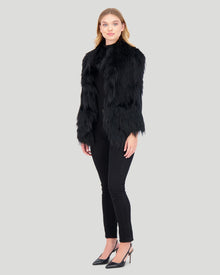 Knit Silver Fox Fur Ruffle Stole | Women | Black