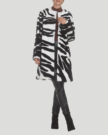 Lamb And Mink Intarsia Short Coat | Women | White x Black x Zbra