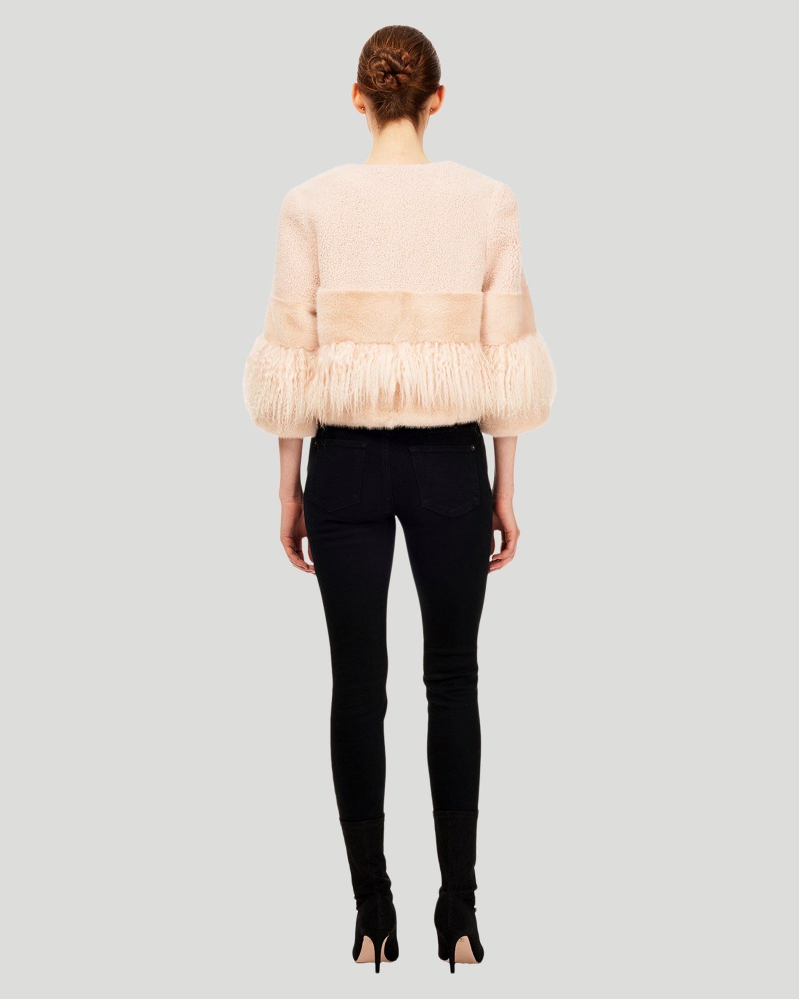 Lamb Bolero With Mink Trim | Women | Peach