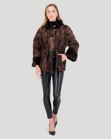 Lamb Jacket With Mink Collar | Women | Dark Brown