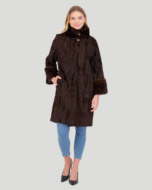 Lamb Sections Short Coat With Mink Stand Collar | Women | Brown