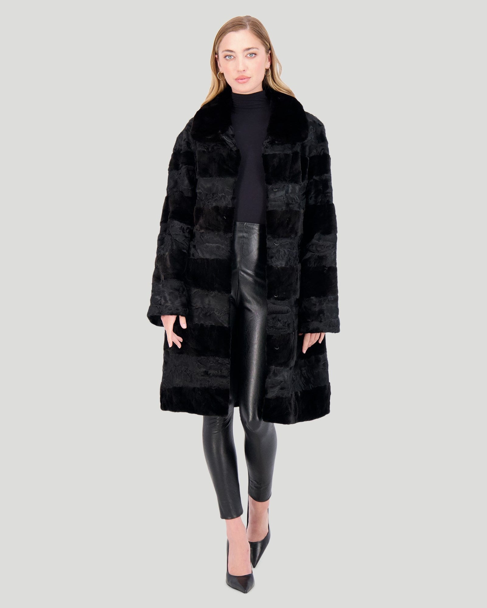 Lamb Short Coat With Mink Sections | Women | Black