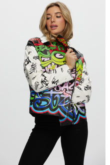 Leather Moto Jacket | Women | Graffiti Print