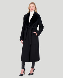 Loro Piana Wool Short Coat With Select Shearling Lamb Collar | Women | Black (V1)