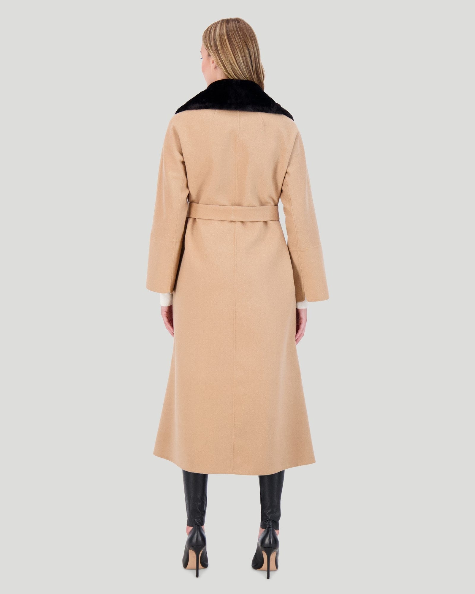 Loro Piana Wool Short Coat With Select Shearling Lamb Collar | Women | Camel x Beige