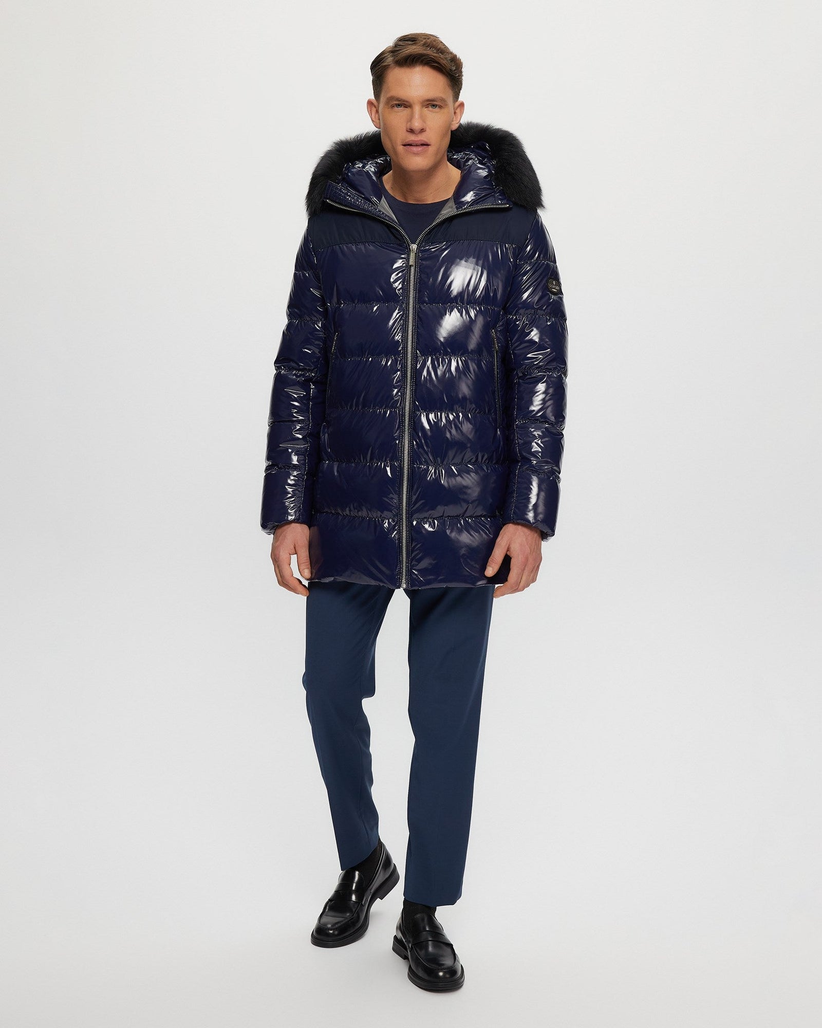 Après-Ski Parka With Detachable Toscana Shearling Lamb Hood Trim | Men | Dark Blue x Black (V1)