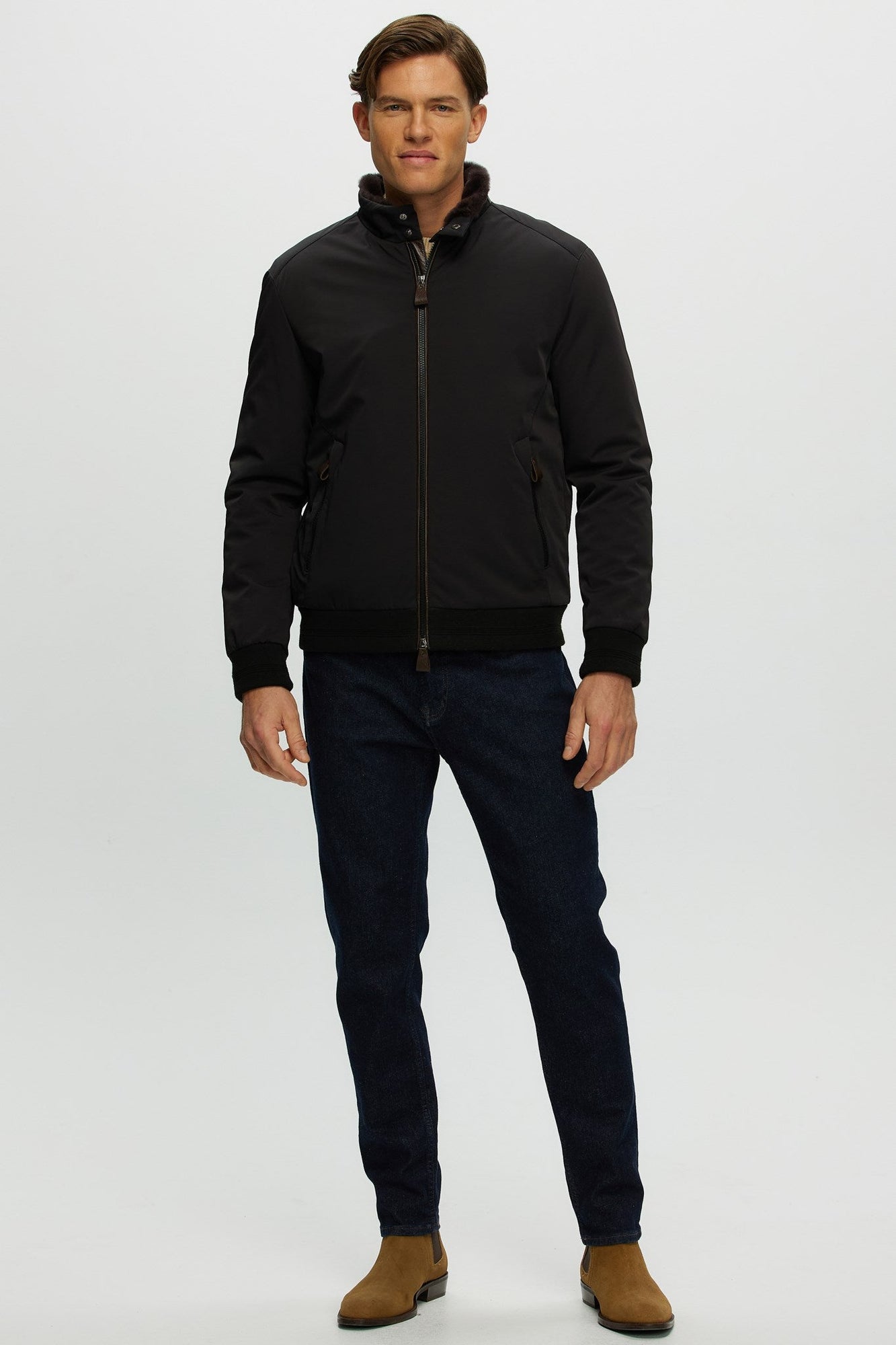 Fabric Jacket With Shearling Lamb | Men | Black