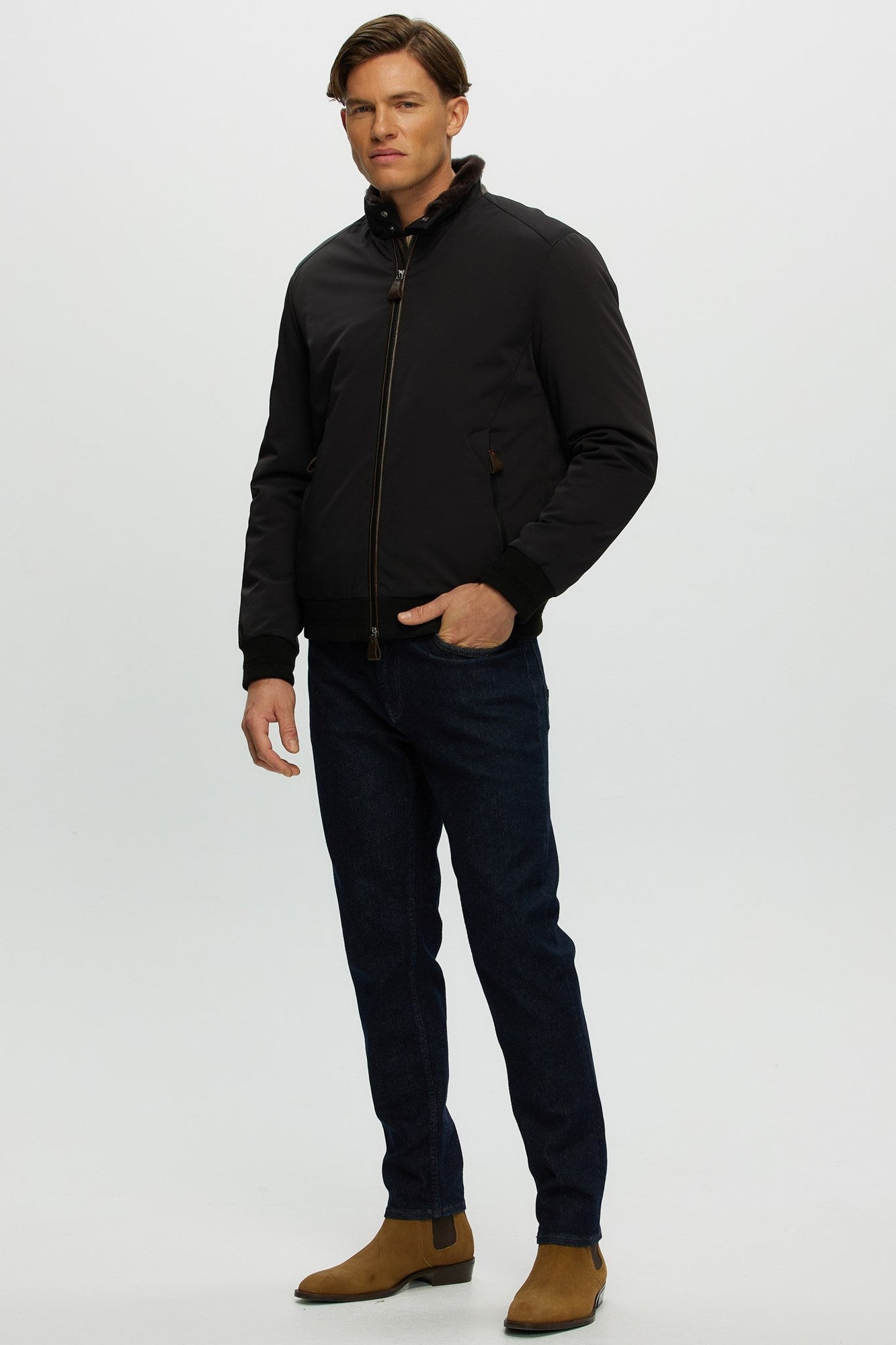 Fabric Jacket With Shearling Lamb | Men | Black