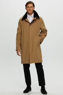 Loro Piana Cashmere Short Coat With Detachable Select Shearling Lamb Collar | Men | Camel x Dark Brown