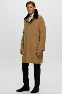 Loro Piana Cashmere Short Coat With Detachable Select Shearling Lamb Collar | Men | Camel x Dark Brown