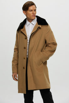 Loro Piana Cashmere Short Coat With Detachable Select Shearling Lamb Collar | Men | Camel x Dark Brown