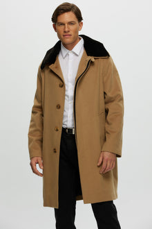 Loro Piana Cashmere Short Coat With Detachable Select Shearling Lamb Collar | Men | Camel x Dark Brown