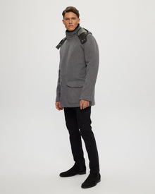 Loro Piana Wool Parka With Detachable Hood And Merino Shearling Lamb Collar | Men | Gray x Black