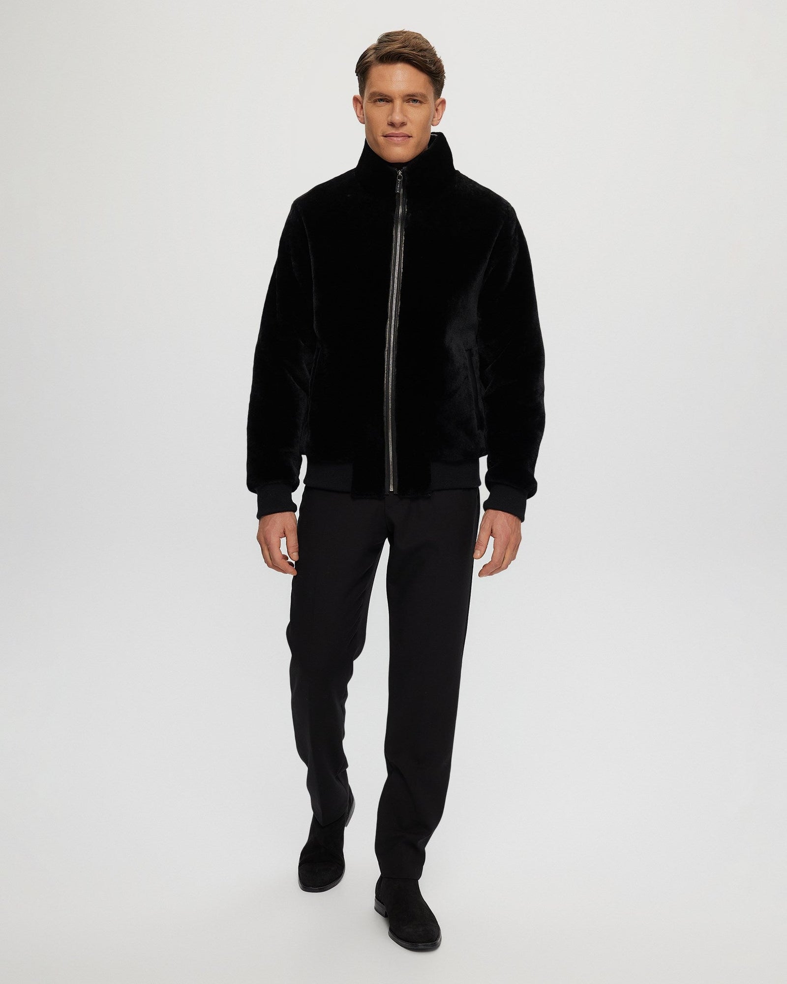 Select Shearling Lamb Bomber Jacket | Men | Black x Black