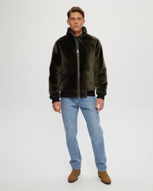 Select Shearling Lamb Bomber Jacket | Men | Dark Green x Black