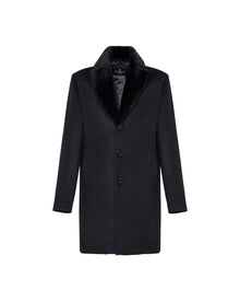 Wool Short Coat With Detachable Merino Shearling Lamb Collar | Men | Black x Black