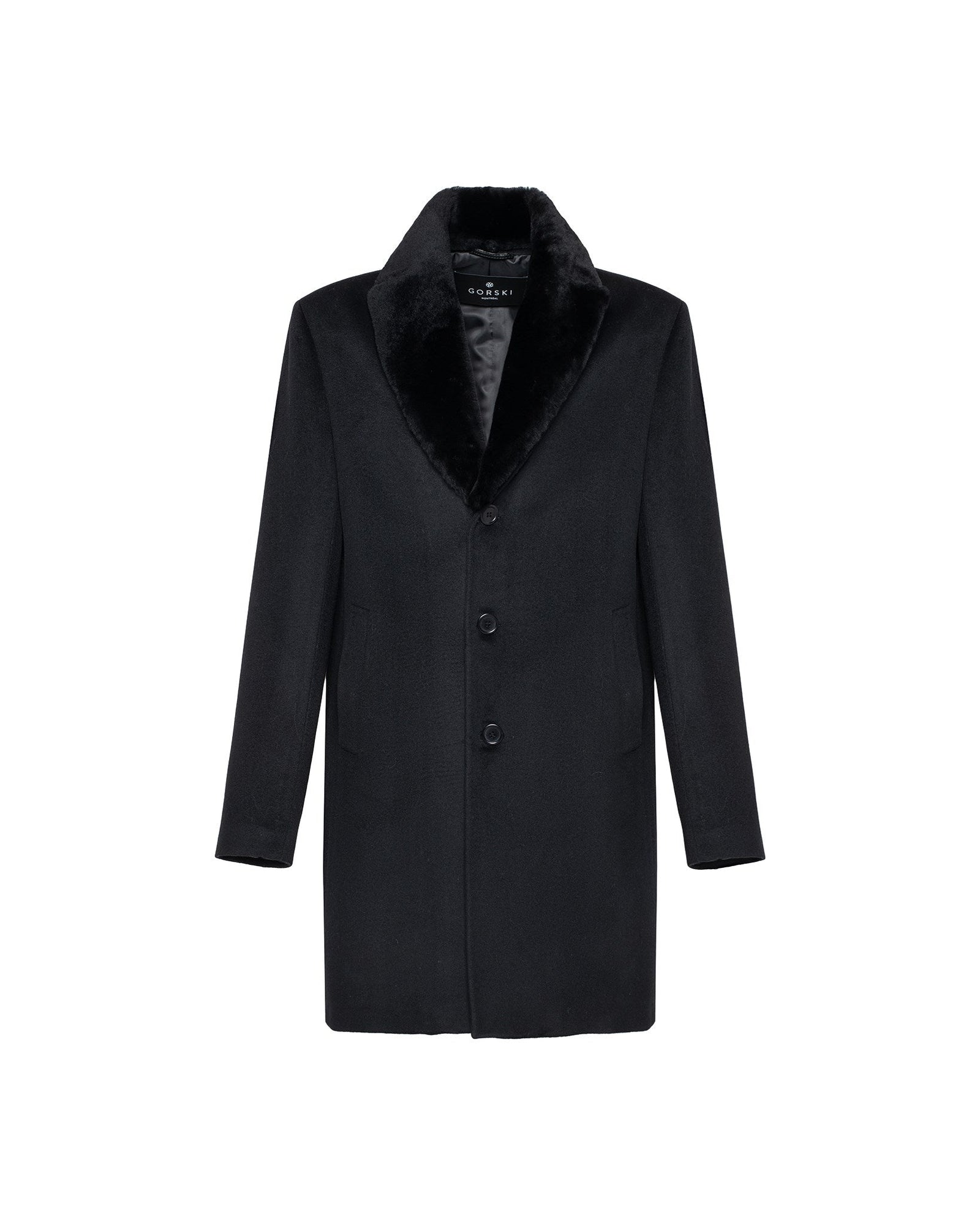 Wool Short Coat With Detachable Merino Shearling Lamb Collar | Men | Black x Black