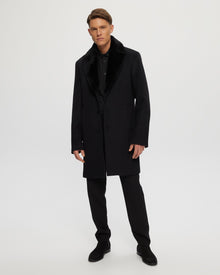 Wool Short Coat With Detachable Merino Shearling Lamb Collar | Men | Black x Black