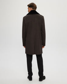 Wool Short Coat With Detachable Merino Shearling Lamb Collar | Men | Dark Brown Melange x Black