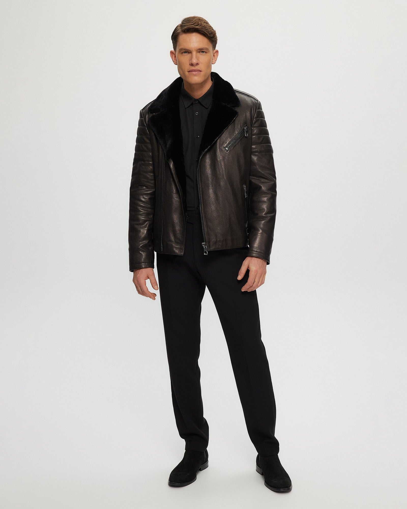 Mens Nappa Moto Jacket With Shearling Lamb Lining | Men | Black x Black