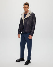 Mens Nappa Moto Jacket With Shearling Lamb Lining | Men | Navy x Beige