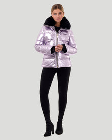 Metallic Après-Ski Jacket With Detachable Toscana Shearling Lamb Collar | Women | Lilac x Black