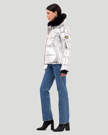 Metallic Après-Ski Jacket With Detachable Toscana Shearling Lamb Collar | Women | Silver x Black