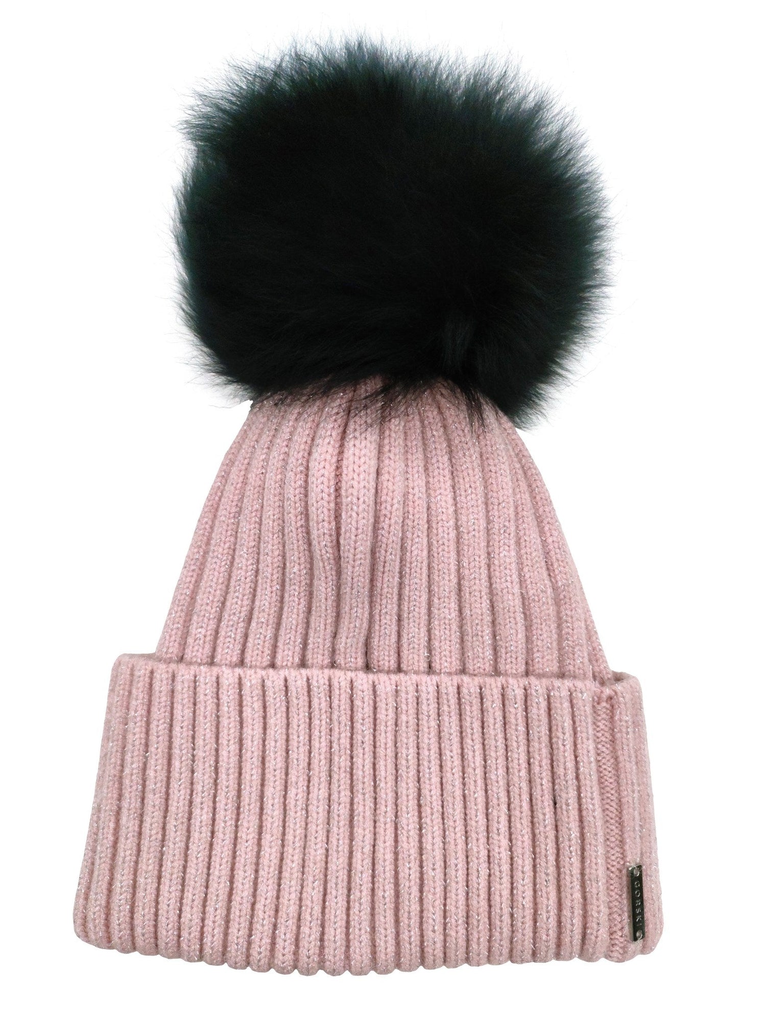 Metallic Wool Blend Knit Hat With Select Lamb Pompom | Women | Pink x Black