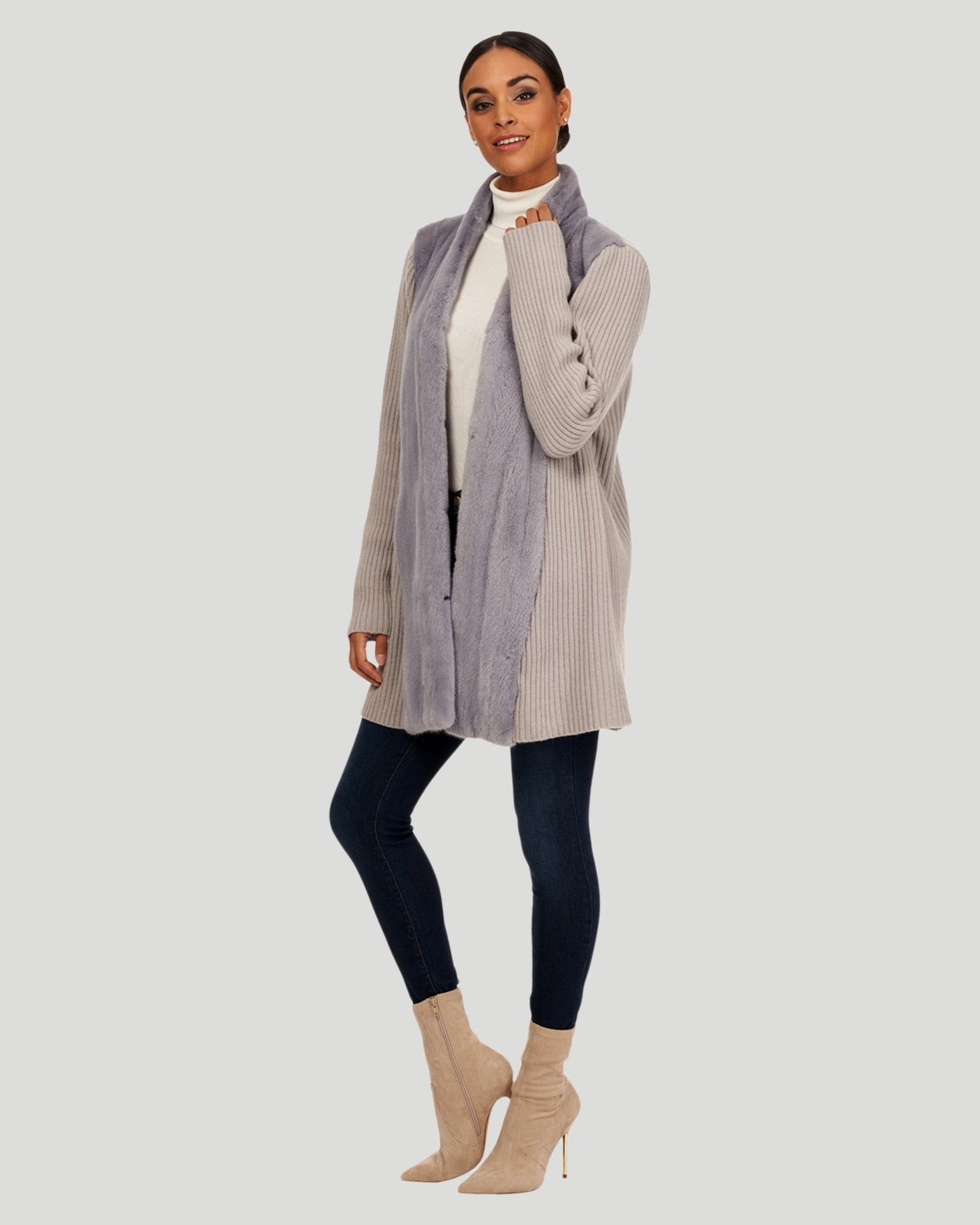 Mink And Cashmere Belted Jacket | Women | Gray Blue