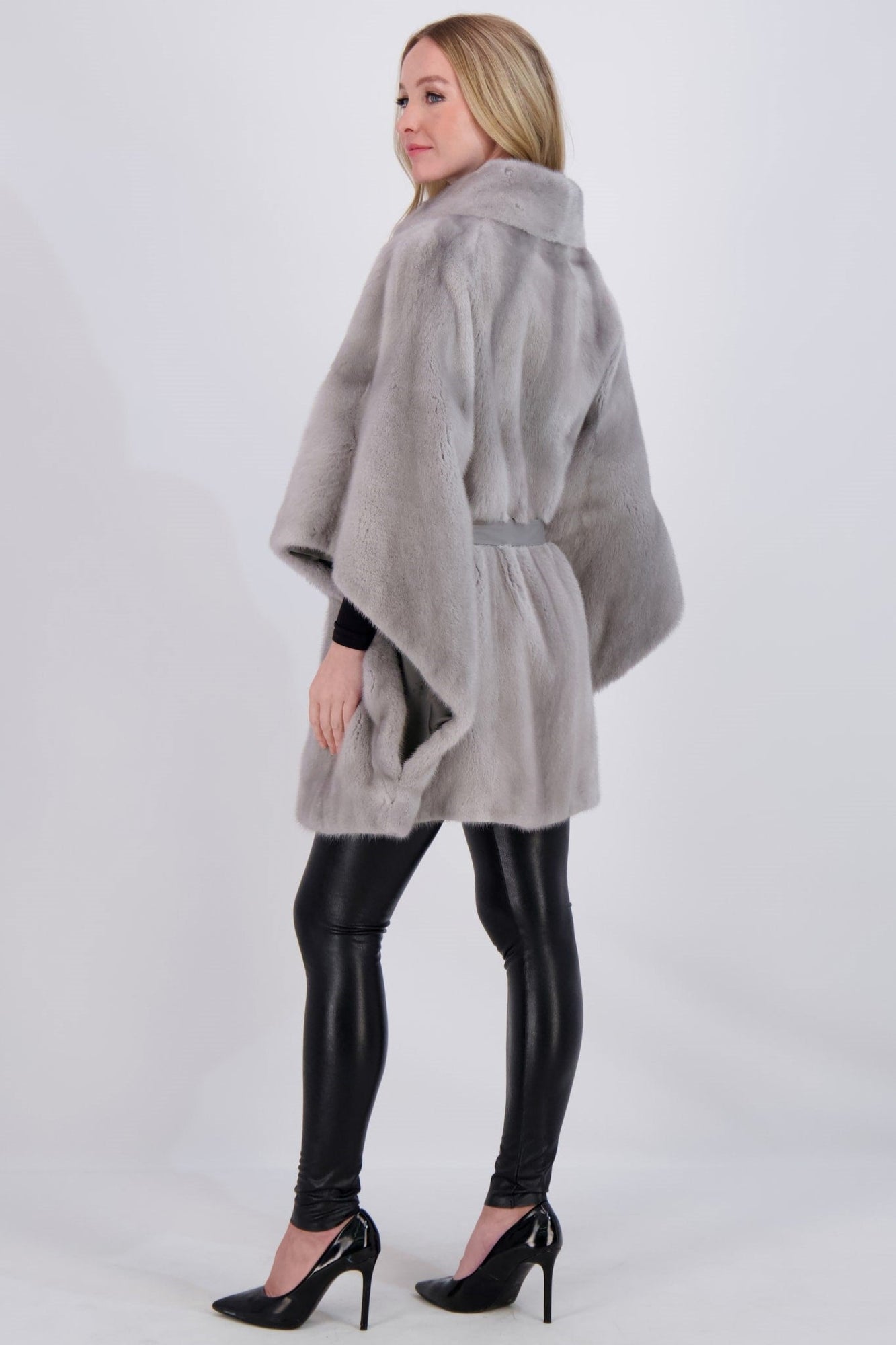 Mink Cape, Leather Belt | Women | Sapphire