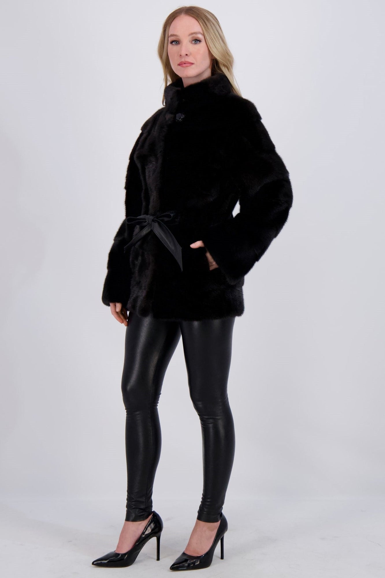 Mink Jacket W/ Leather Belt | Women | Black